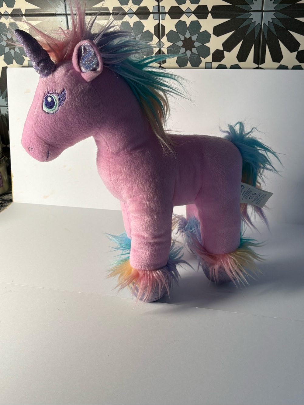 Build a Bear Plush Pink Unicorn Toy with Rainbow Mane